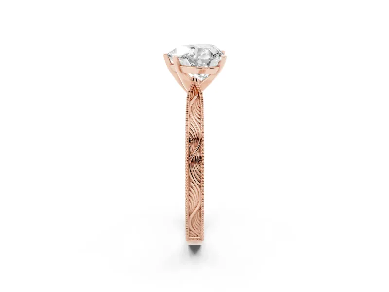 Heart-Shaped Engraved Solitaire Engagement Ring Setting | Milgrain Edges | Rose Gold