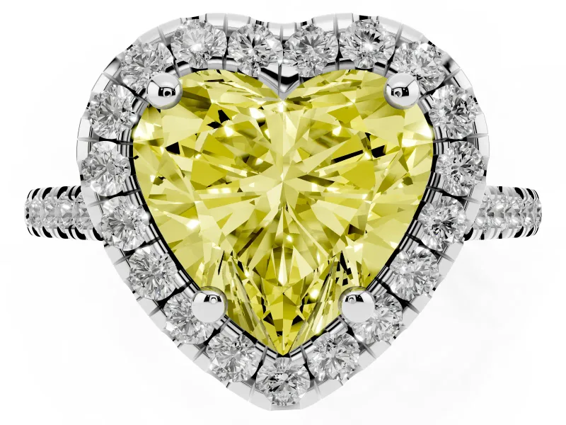 Heart-Shaped Halo Engagement Ring Setting for a Fancy Yellow Lab-Grown Diamond | Tapered Band | Sterling Silver