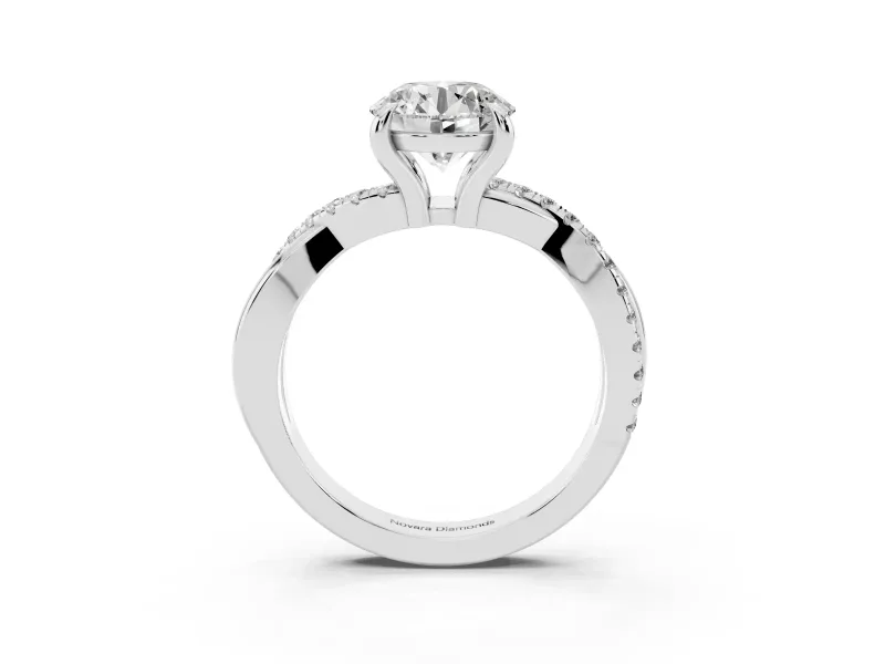 Round Cut Diamond Twist Band Solitaire Set in White gold with Pavé Accents and Prong Setting