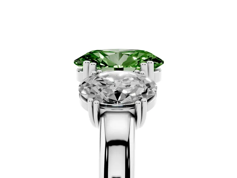 Oval Three Stone Engagement Ring Setting for a Fancy Green Lab-Grown Diamond | Double Claw Head | Sterling Silver