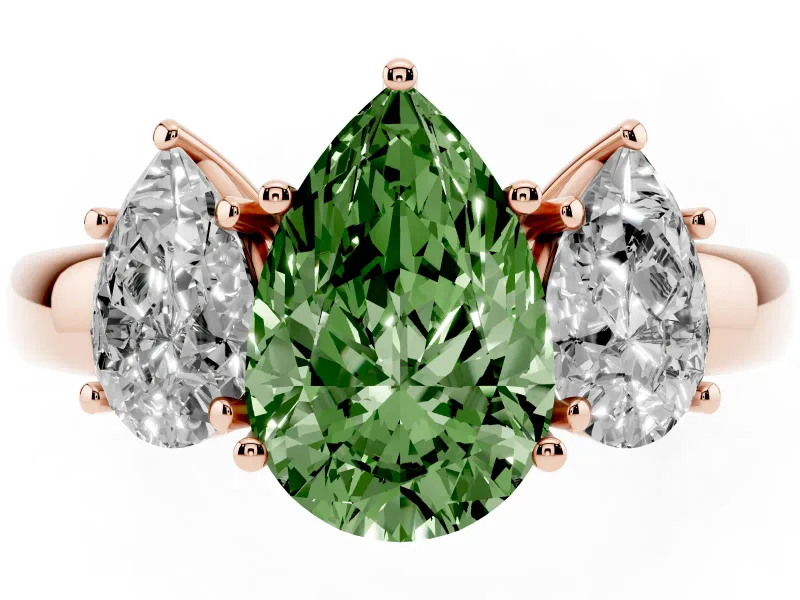 Pear-Shaped Three Stone Engagement Ring Setting for a Fancy Green Lab-Grown Diamond | Matching Side Stones | Rose Gold