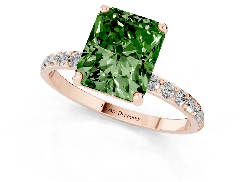 Radiant Cut Pave Solitaire Engagement Ring Setting for a Fancy Green Lab-Grown Diamond | Pave Shoulders | Rose Gold