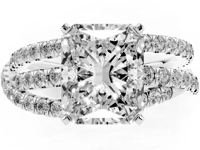 Radiant Cut Twisted Pavé Solitaire Engagement Ring Setting | Three-Strand Band | Sterling Silver