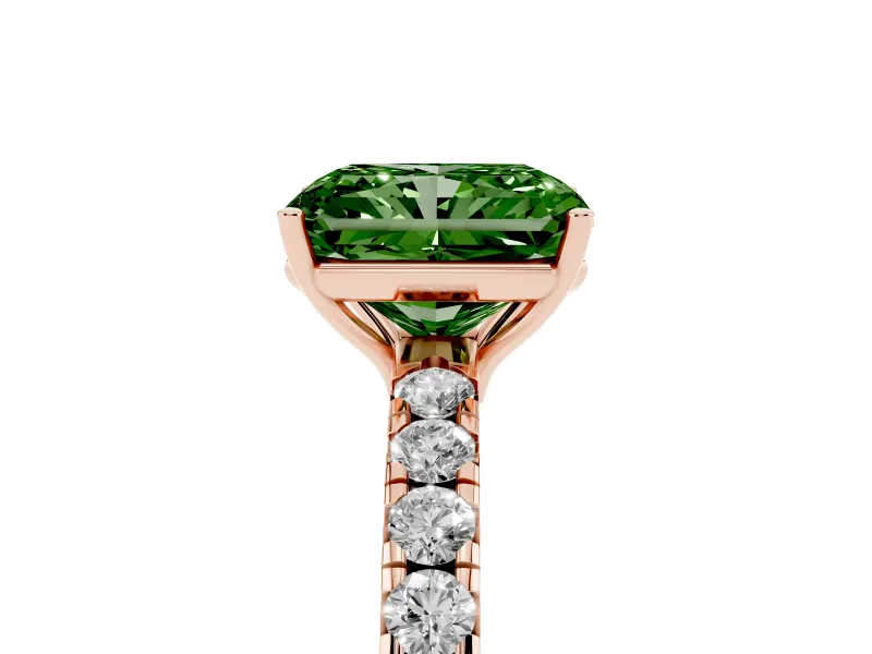 Radiant Cut Pave Solitaire Engagement Ring Setting for a Fancy Green Lab-Grown Diamond | Shared Prong Band | Rose Gold