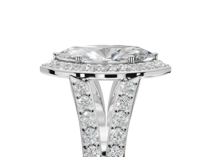 Marquise Halo Pavé Engagement Ring Setting | Narrow Split Shank | Sterling Silver