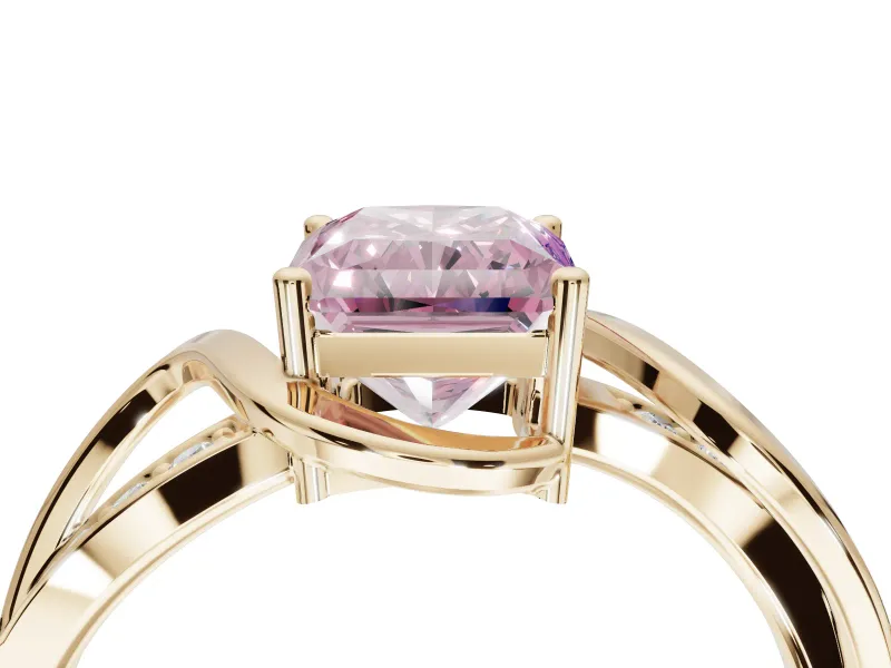 Radiant Cut Bypass Solitaire Engagement Ring Setting for a Fancy Pink Lab-Grown Diamond | Pavé Strands | Yellow Gold
