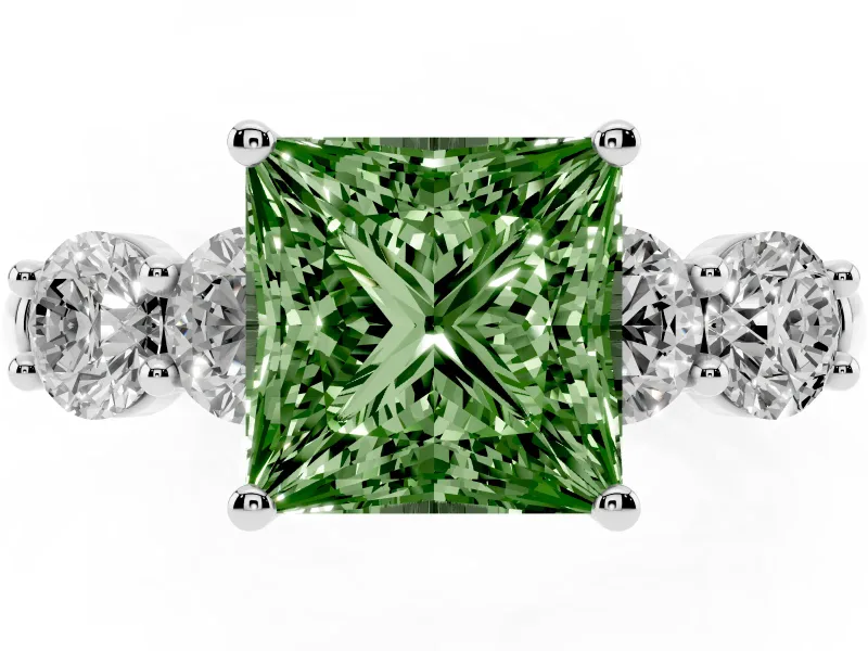 Princess Cut Five Stone Engagement Ring Setting for a Fancy Green Lab-Grown Diamond | Prong Set Side Stones | White Gold