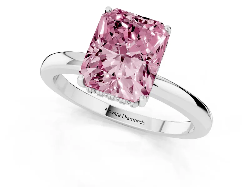 Radiant Cut Hidden Halo Engagement Ring Setting for a Fancy Pink Lab-Grown Diamond | Thin Band | Sterling Silver