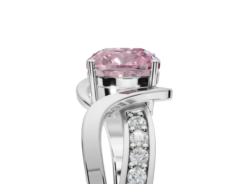 Cushion Cut Bypass Solitaire Engagement Ring Setting for a Fancy Pink Lab-Grown Diamond | Pavé Strands | Platinum