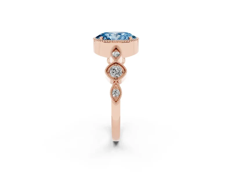 Oval Vintage Engagement Ring Setting for a Fancy Blue Lab-Grown Diamond | Rose Gold