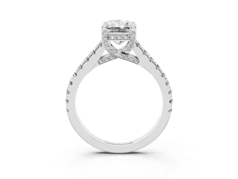 Radiant Cut Hidden Halo Pave Engagement Ring Setting | Claw Prongs | Sterling Silver