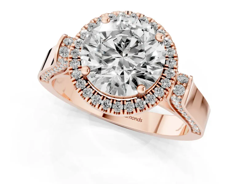 Round Halo Engagement Ring Setting | Pavé Panel Shoulders | Rose Gold