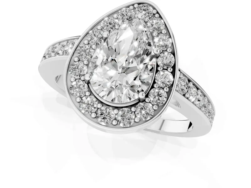 Pear-Shaped Framed Halo Engagement Ring Setting | Graduated Pavé Band | Platinum