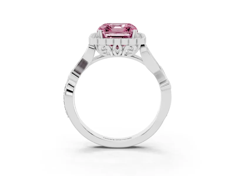 Asscher Cut Leaf Halo Engagement Ring Setting for a Fancy Pink Lab-Grown Diamond | Platinum