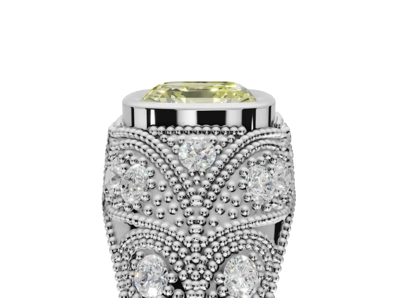 Asscher Cut Vintage Bezel Engagement Ring Setting for a Fancy Yellow Lab-Grown Diamond | Platinum