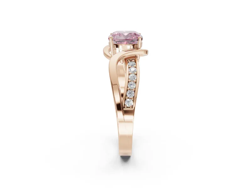 Cushion Cut Bypass Solitaire Engagement Ring Setting for a Fancy Pink Lab-Grown Diamond | Pavé Strands | Rose Gold