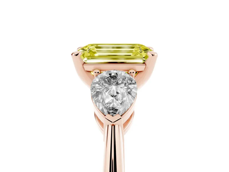 Emerald Cut 3-Stone Engagement Ring Setting for a Fancy Yellow Lab-Grown Diamond | Rose Gold