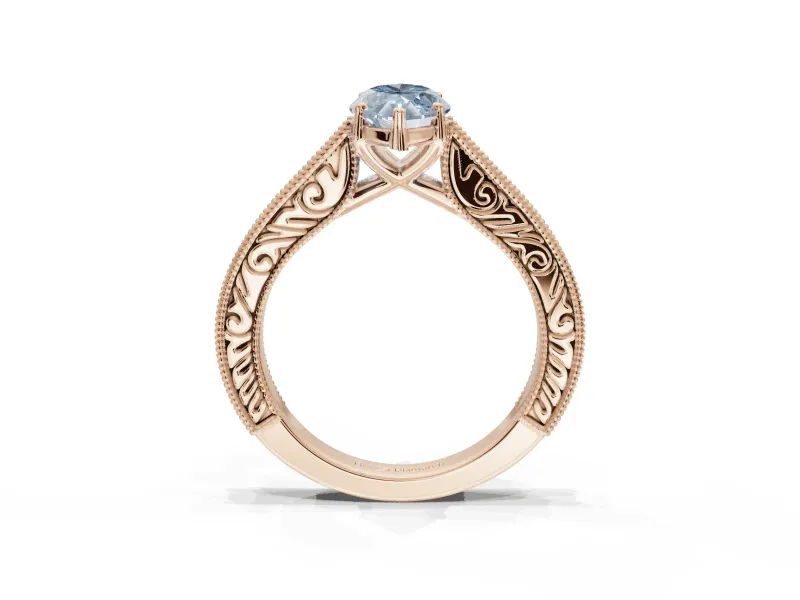 Marquise Vintage Engraved Pavé Engagement Ring Setting for a Fancy Blue Lab-Grown Diamond | Milgrain Edges | Rose Gold