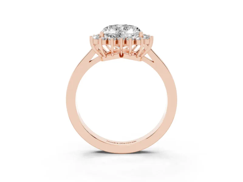 Heart-Shaped Scalloped Halo Engagement Ring Setting | Flat Plain Band | Rose Gold