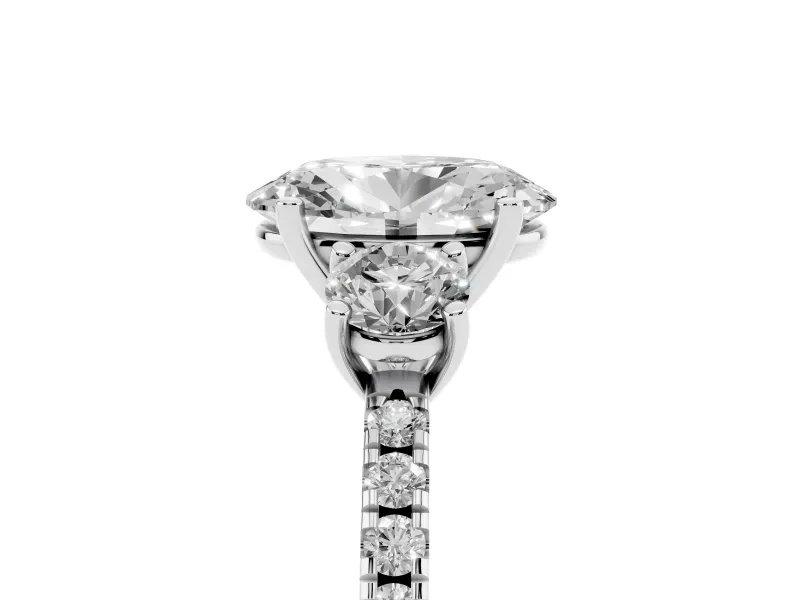 Oval Three Stone Engagement Ring Setting | Pave Shoulders | White Gold