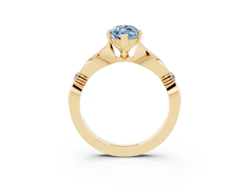 Marquise Floral Solitaire Engagement Ring Setting for a Fancy Blue Lab-Grown Diamond | Yellow Gold