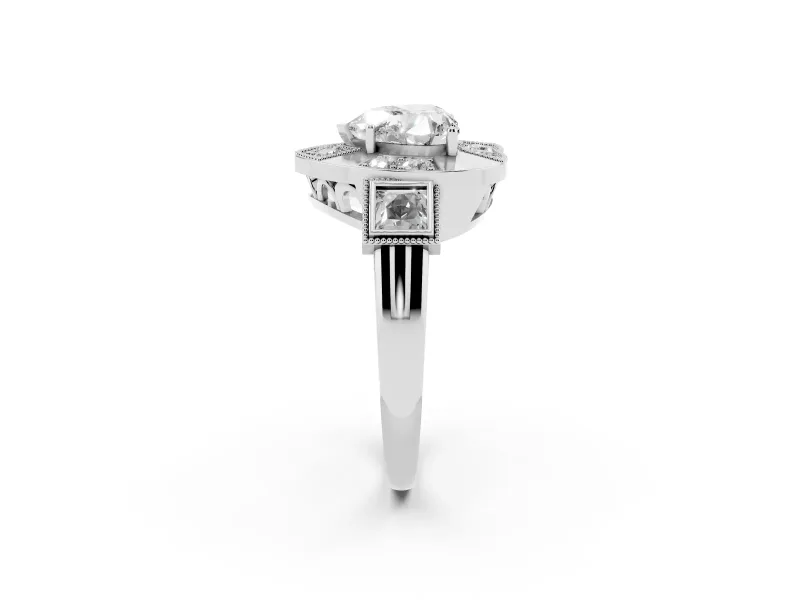 Heart Cut Diamond Milgrain Halo Ring Set in Platinum with Split Shank