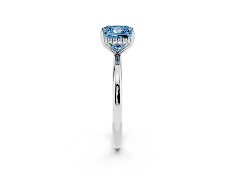 Fancy Blue Princess Cut Diamond Solitaire Engagement Ring Set in White gold with Prong Setting and Polished Band