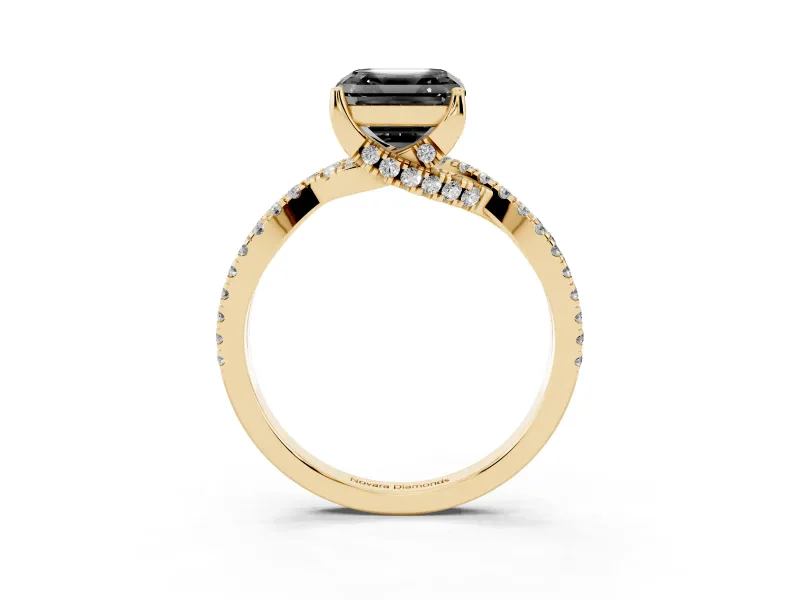 Asscher Cut Twisted Pavé Engagement Ring Setting for a Black Center | Split Shank | Yellow Gold