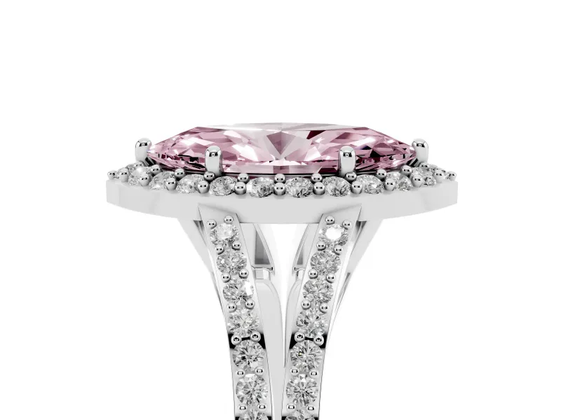 Marquise Halo Engagement Ring Setting for a Fancy Pink Lab-Grown Diamond | V-Split Pavé Band | Sterling Silver