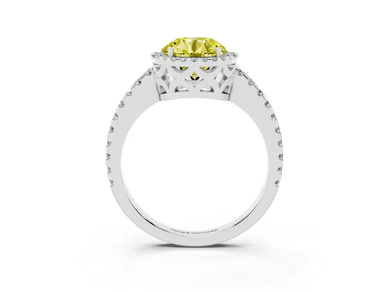 Round Pave Halo Engagement Ring Setting for a Fancy Yellow Lab-Grown Diamond | White Gold