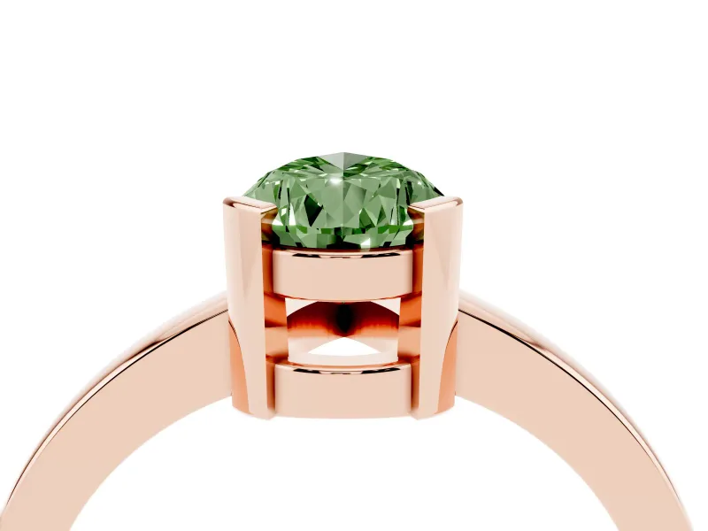 Fancy Green Pear Cut Diamond Solitaire Ring Set in Rose gold with Prong Head and Smooth Polished Band