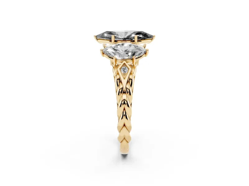 Marquise Three Stone Engagement Ring Setting for a Black Center | Braided Band | Yellow Gold