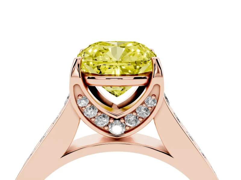 Cushion Cut Graduated Pavé Engagement Ring Setting for a Fancy Yellow Lab-Grown Diamond | Rose Gold