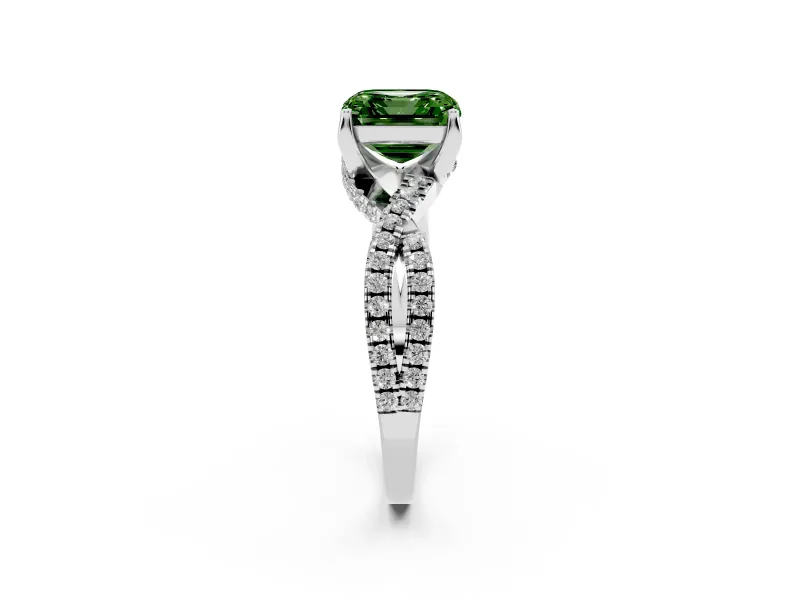 Asscher Cut Twisted Pave Engagement Ring Setting for a Fancy Green Lab-Grown Diamond | Split Shank | Platinum