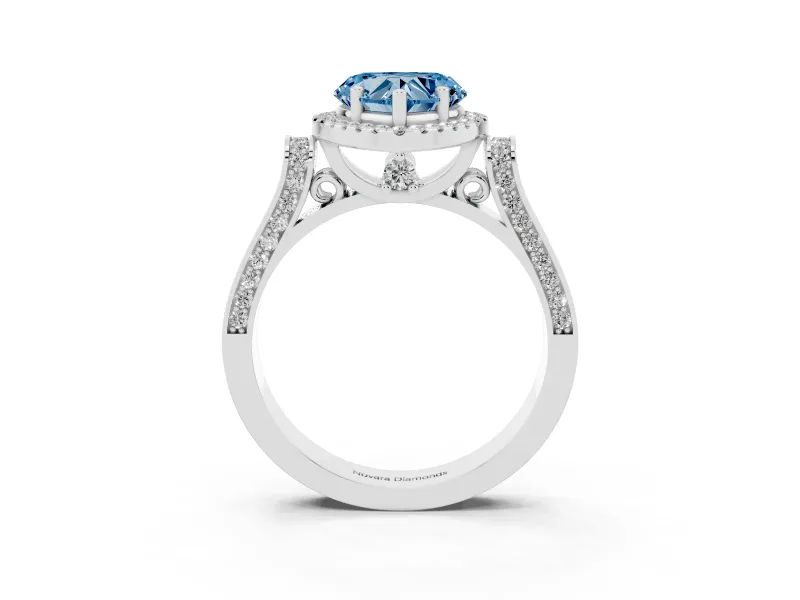 Heart-Shaped Halo Engagement Ring Setting for a Fancy Blue Lab-Grown Diamond | Pointed Pave Shoulders | Sterling Silver