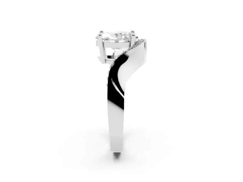 Oval Bypass Solitaire Engagement Ring Setting | Pavé Ribbon | White Gold