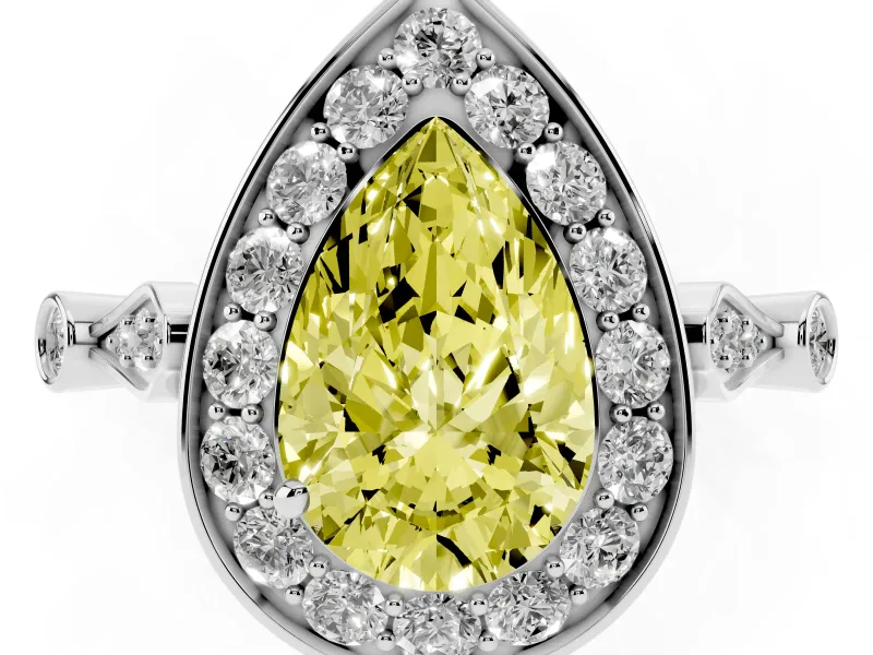 Pear-Shaped Halo Engagement Ring Setting for a Fancy Yellow Lab-Grown Diamond | Bezel Stations | Sterling Silver