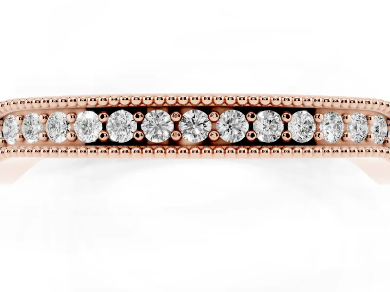 Round Diamond Channel Contour Band Set in Rose gold with Milgrain Edges