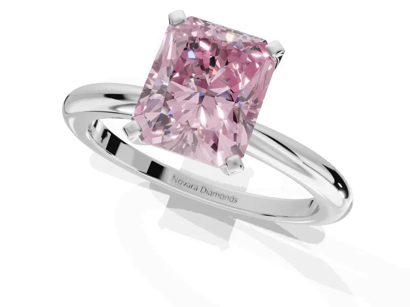 Radiant Cut Solitaire Engagement Ring Setting for a Fancy Pink Lab-Grown Diamond | Tapered Plain Band | Sterling Silver