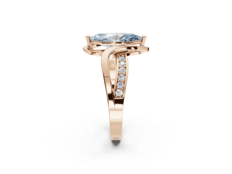 Marquise Bypass Solitaire Engagement Ring Setting for a Fancy Blue Lab-Grown Diamond | Pavé Strands | Rose Gold