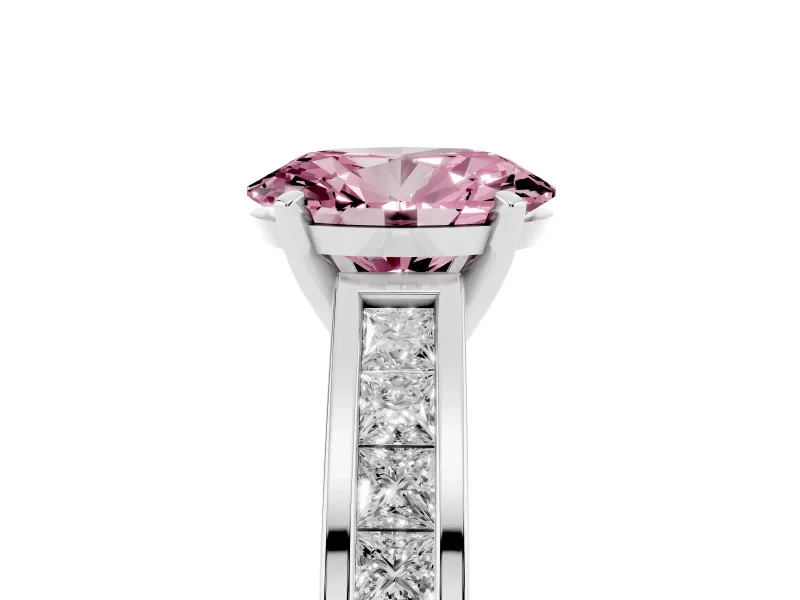 Oval Channel Set Engagement Ring Setting for a Fancy Pink Lab-Grown Diamond | Platinum