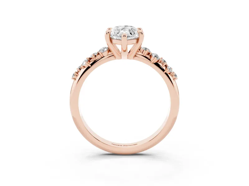 Marquise Cut Diamond Solitaire Vine Band Ring Set in Rose gold with Round Accents and Prong Setting