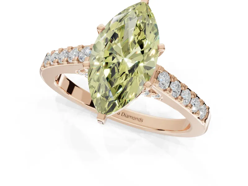 Marquise Pavé Solitaire Engagement Ring Setting for a Fancy Yellow Lab-Grown Diamond | Crossover Gallery | Rose Gold