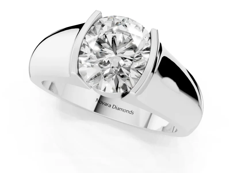 Round Half Bezel Solitaire Engagement Ring Setting | Wide Band | Platinum