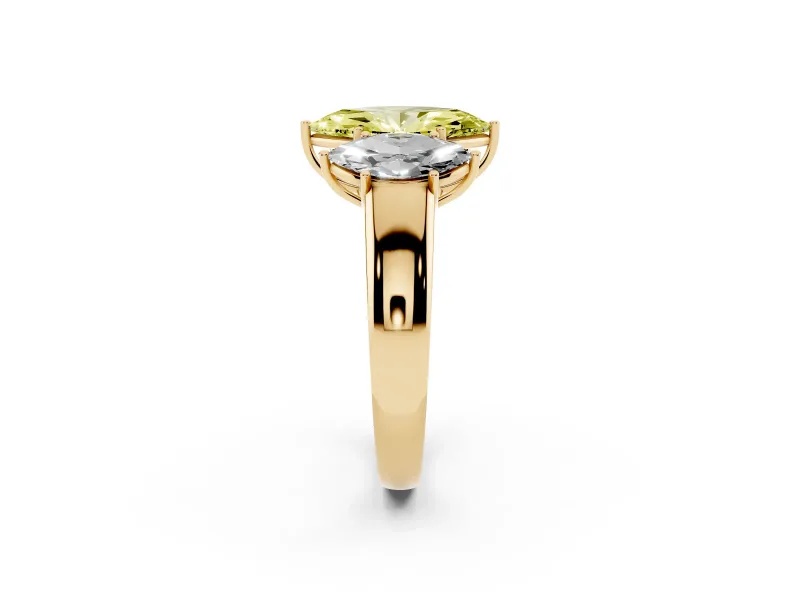 Marquise 3 Stone Engagement Ring Setting for a Fancy Yellow Lab-Grown Diamond | Yellow Gold