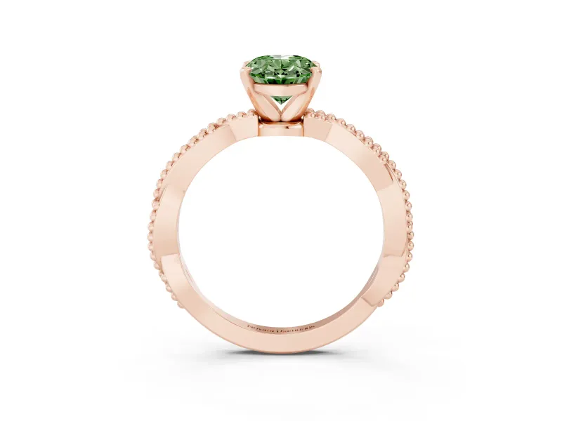 Oval Twisted Engagement Ring Setting for a Fancy Green Lab-Grown Diamond | Beaded Twist | Rose Gold