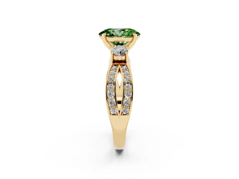 Oval Three-Stone Twist Engagement Ring Setting for a Fancy Green Lab-Grown Diamond | Yellow Gold