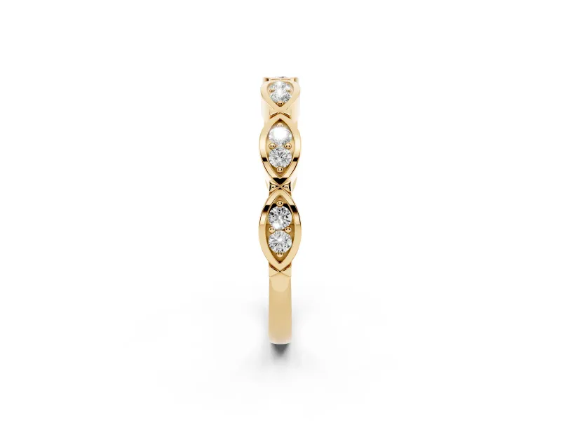 Marquise Diamond Smooth Bezel Eternity Band Set in Yellow gold with Full Circle of Stones
