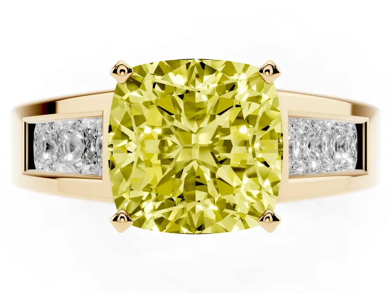 Cushion Cut Channel-Set Engagement Ring Setting for a Fancy Yellow Lab-Grown Diamond | Yellow Gold