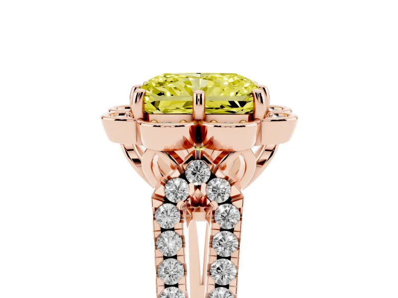 Radiant Cut Floral Halo Engagement Ring Setting for a Fancy Yellow Lab-Grown Diamond | Pavé Split Shank | Rose Gold